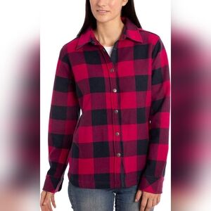 Orvis Flannel Jacket Womens S Small Red Buffalo Plaid Fleece Lined Pockets Snap
